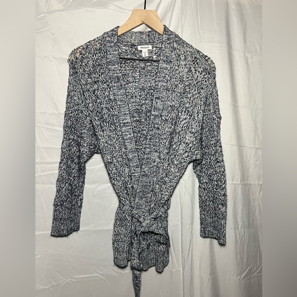 Westport Blue and White Open Knit Cardigan - Picture 2 of 10